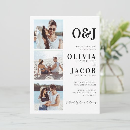 Modernes Monogram QR Code Foto Hochzeitsstift Einladung (Stehend Vorderseite)