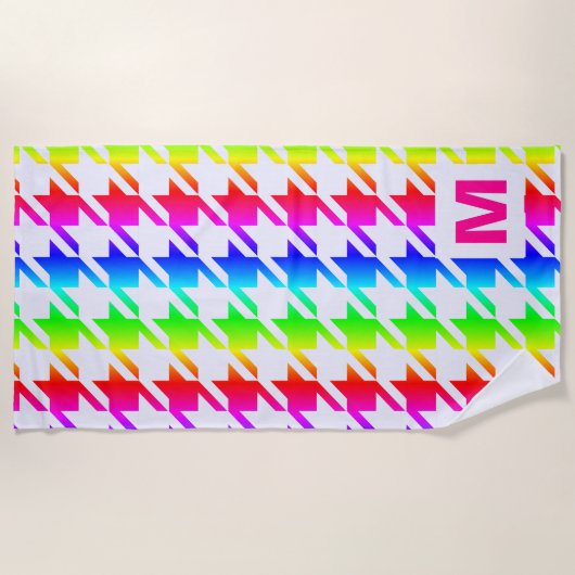 Modernes Monogram Rainbow Ombre Hahnentrittmuster  Strandtuch (Vorderseite)