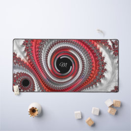 Modernes Monogram Red Black Spiral Fraktal Schreibtischunterlage