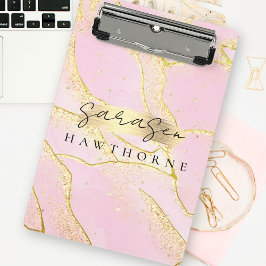 Modernes Monogram Script Chic Girly Pink Gold Foil Mini Klemmbrett
