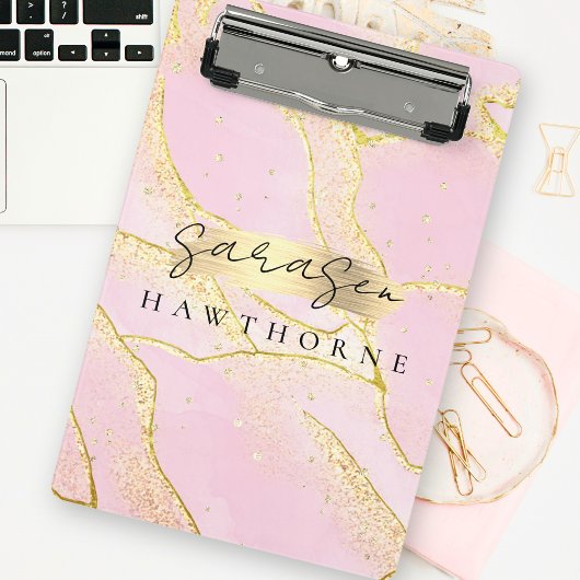 Modernes Monogram Script Chic Girly Pink Gold Foil Mini Klemmbrett