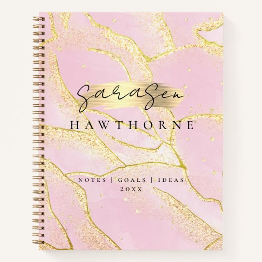 Modernes Monogram Script Chic Girly Pink Gold Foil Notizblock (Vorderseite)