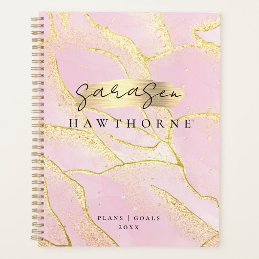 Modernes Monogram Script Chic Girly Pink Gold Foil Planer (Vorderseite)