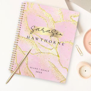 Modernes Monogram Script Chic Girly Pink Gold Foil Planer