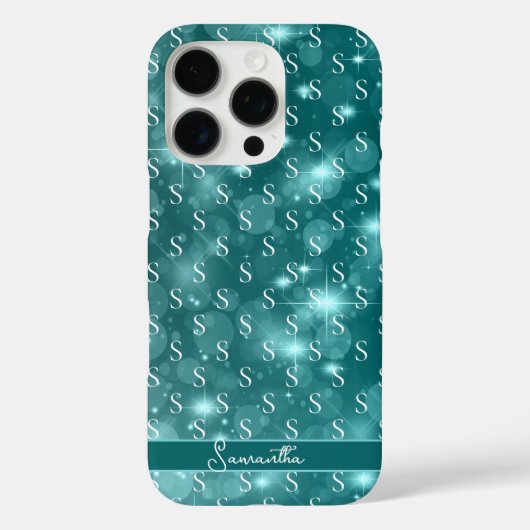 Modernes Monogram Sparkle Ocean Blue Case-Mate iPhone Hülle (Rückseite)