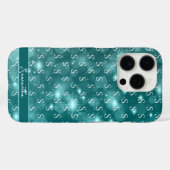 Modernes Monogram Sparkle Ocean Blue Case-Mate iPhone Hülle (Rückseite (Horizontal))