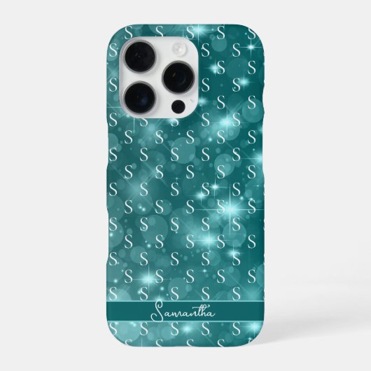 Modernes Monogram Sparkle Ocean Blue iPhone Hülle (Rückseite)