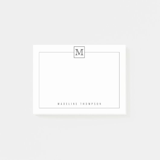 Modernes Monogram Square Border Black Post-it Klebezettel (Vorderseite)