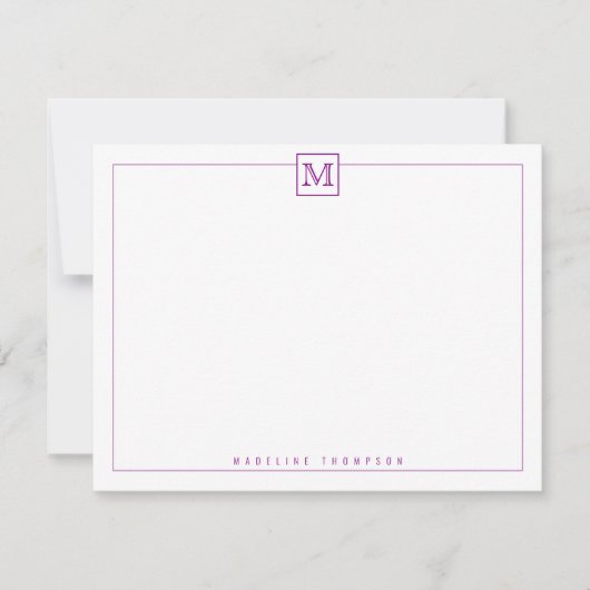 Modernes Monogram Square Border Lila Mitteilungskarte (Vorderseite)