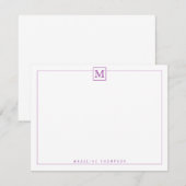 Modernes Monogram Square Border Lila Mitteilungskarte (Vorne/Hinten)