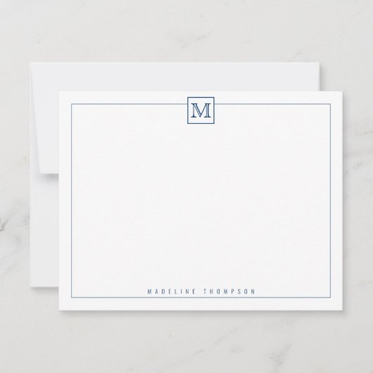 Modernes Monogram Square Border Navy Blue Mitteilungskarte (Vorderseite)