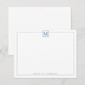 Modernes Monogram Square Border Navy Blue Mitteilungskarte (Vorne/Hinten)