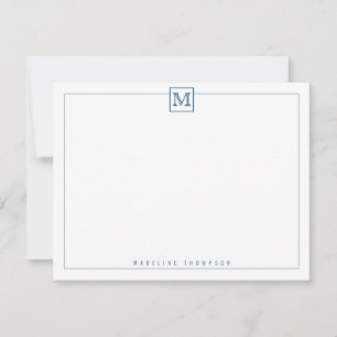 Modernes Monogram Square Border Navy Blue Mitteilungskarte
