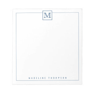 Modernes Monogram Square Border Navy Blue Notizblock