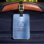 Modernes Monogram Steel Blue Brushed Glam Metallic Gepäckanhänger<br><div class="desc">Eleganter moderner Mit Monogramm Monogram Steel Blue Brushed Metallic Bag Tag</div>