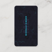 Modernes Monogram Tech Beruflich Dark Neon Blue Visitenkarte (Vorderseite)