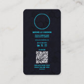 Modernes Monogram Tech Beruflich Dark Neon Blue Visitenkarte (Rückseite)