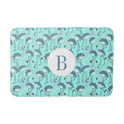 Modernes monogram tropisches Flamingo-Muster Badematte (Vorderseite)