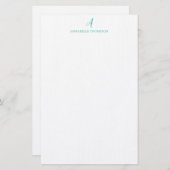 Modernes Monogram Turquoise Personal Stationery Briefpapier (Vorne/Hinten)