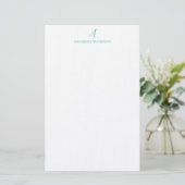Modernes Monogram Turquoise Personal Stationery Briefpapier (Stehend Vorderseite)