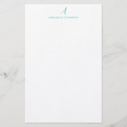 Modernes Monogram Turquoise Personal Stationery Briefpapier (Vorderseite)