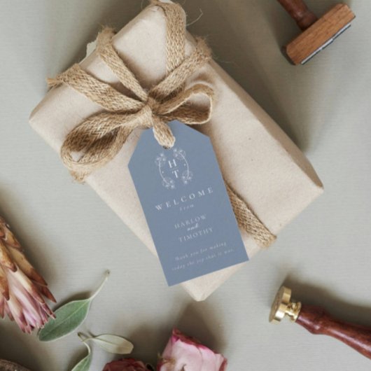 Modernes Monogram Wappen Dusty Blue Wedding Willko Geschenkanhänger