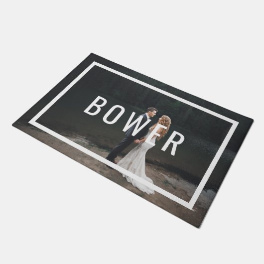 Modernes Monogram Wedding Foto Doormat Fußmatte (Schrägansicht)
