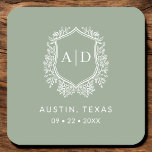 Modernes Monogram Wedding Sage Green Wappen Rechteckiger Pappuntersetzer<br><div class="desc">Fügen Sie Ihren Feiern eine elegante Touch mit dem modernen Monogram Wedding Wappen Square Paper Untersetzer hinzu. Diese Untersetzer mit einem ausgeklügelten Monogramm-Wappen sind ideal für Hochzeiten, Verlobungsfeiern oder Brautpartys. Stilvolle quadratische Form und hochwertiges, absorbierendes Papier schützen Oberflächen und verbessern Ihre Dekoration. Personalisieren Sie Ihre Initialen für eine einzigartige Touch....</div>