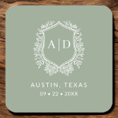Modernes Monogram Wedding Sage Green Wappen Rechteckiger Pappuntersetzer