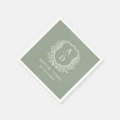 Modernes Monogram Wedding Sage Green Wappen Serviette (Ecke)