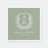Modernes Monogram Wedding Sage Green Wappen Serviette (Vorderseite)