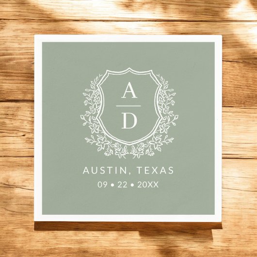 Modernes Monogram Wedding Sage Green Wappen Serviette