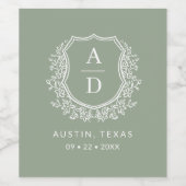 Modernes Monogram Wedding Sage Green Wappen Weinetikett (Einzelnes Label)