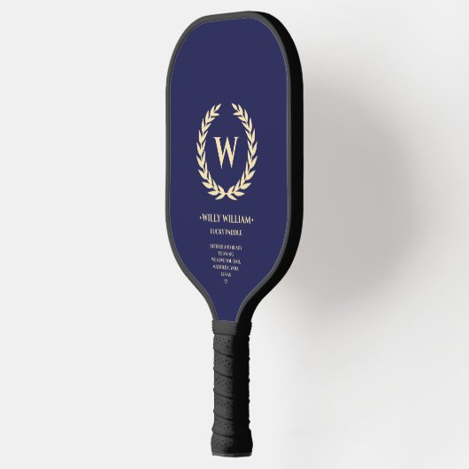 Modernes Monogram Wreath Navy Blue Retirement Pickleball Schläger (Links)