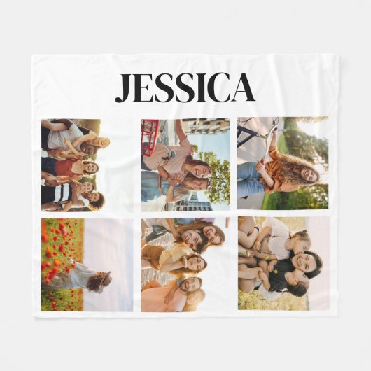 Modernes Monogramm 6 FotoCollage Fleecedecke (Vorderseite (Horizontal))