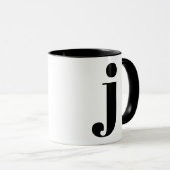 Modernes Monogramm Anfangsbuchstaben J Schwarz und Tasse (VorderseiteRechts)