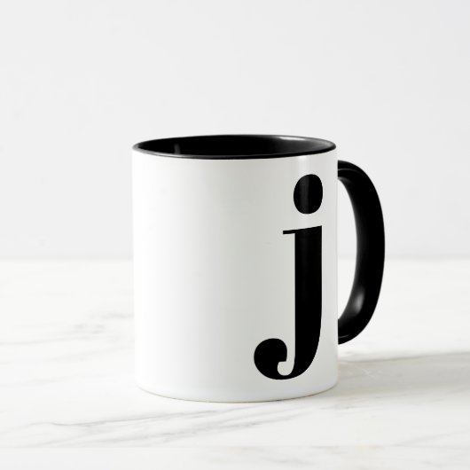 Modernes Monogramm Anfangsbuchstaben J Schwarz und Tasse (VorderseiteRechts)
