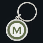 Modernes Monogramm-Anfangsbuchstaben Olive Schlüsselanhänger<br><div class="desc">Moderner mit Monogramm Schlüsselanhänger mit Monogramm zuerst in Olivgrün und Weiß.</div>