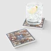 Modernes Monogramm Anfangsname und Foto der Marine Steinuntersetzer (Seitenansicht)