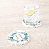 Modernes Monogramm Aquamarines Gold Getränkeuntersetzer (Seite)