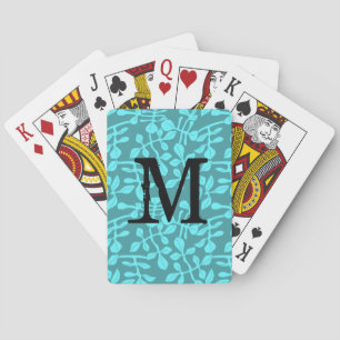 Modernes Monogramm auf aquafarbenen Blättern Spielkarten