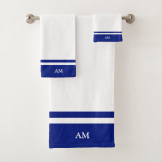Modernes Monogramm auf Blau und Weiß Badhandtuch Set