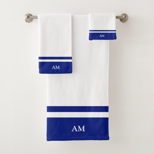 Modernes Monogramm auf Blau und Weiß Badhandtuch Set (Insitu)