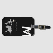 Modernes Monogramm auf schwarz Gepäckanhänger (Vorderseite (Horizontal))