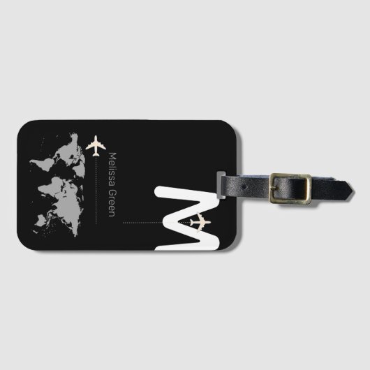 Modernes Monogramm auf schwarz Gepäckanhänger (Vorderseite (Horizontal))