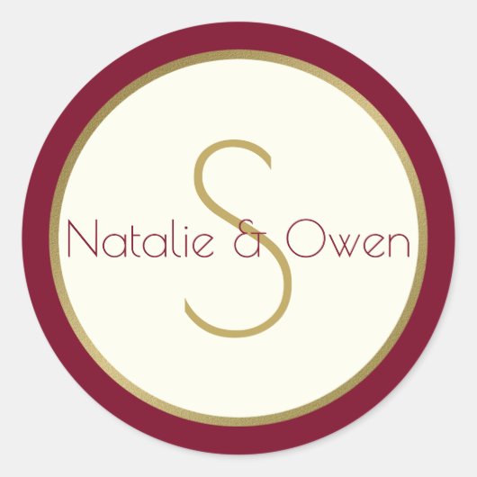 Modernes Monogramm aus Gold und Burgund Runder Aufkleber (Vorderseite)