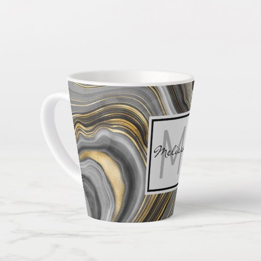 Modernes Monogramm aus Gold und Grau Agate Geode Milchtasse (Linke Ecke)