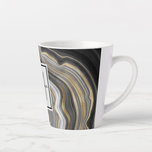 Modernes Monogramm aus Gold und Grau Agate Geode Milchtasse (Rechts)