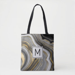 Modernes Monogramm aus Gold und Grau Agate Geode Tasche