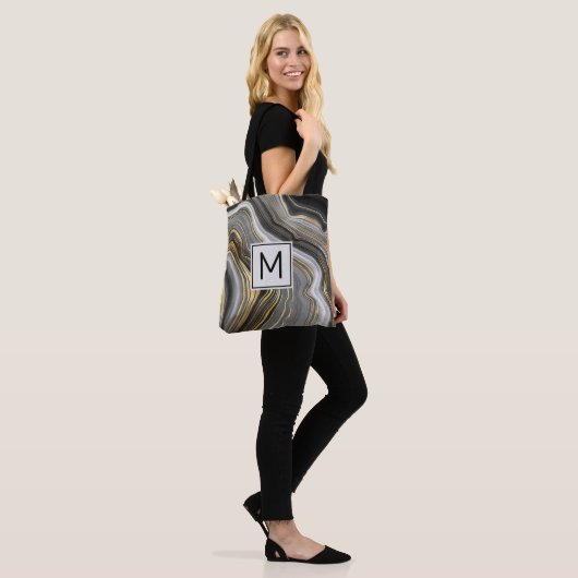 Modernes Monogramm aus Gold und Grau Agate Geode Tasche (Am Model)